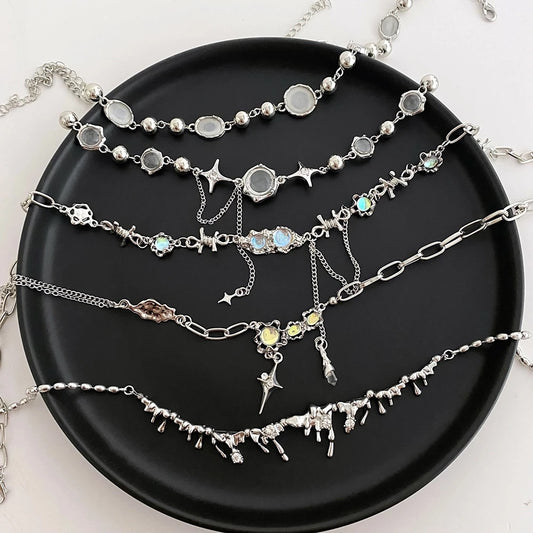 Silver Color Y2K Pendant Necklaces Fashion Cross Shiny Zircon Crystal Heart Drop Necklace for Women