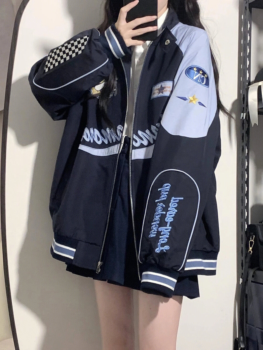 Sanrios Kawaii Cinnamorolls Biker Baseball/Bomber Jacket Women Streetwear