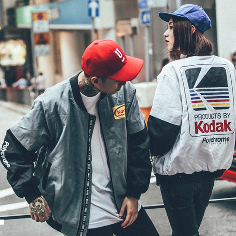 Harajuku Bomber Jacket Streetwear Kodak Printing