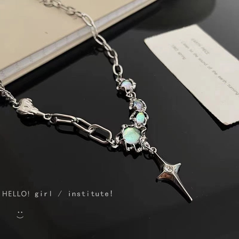 Silver Color Y2K Pendant Necklaces Fashion Cross Shiny Zircon Crystal Heart Drop Necklace for Women