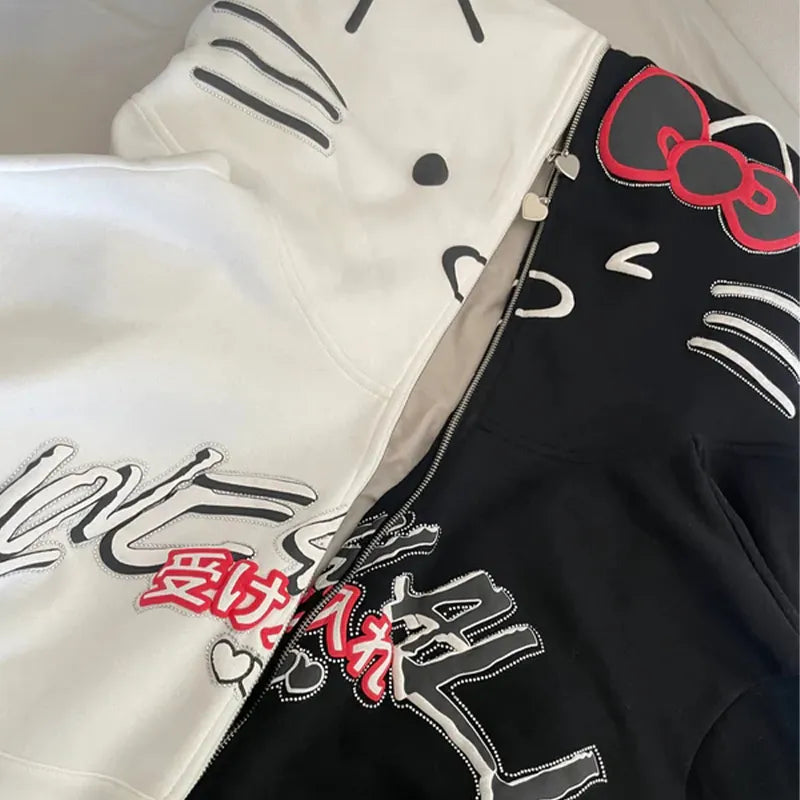 Y2K Hello Kitty Zip up Hoodie Harajuku Printed Streetwear