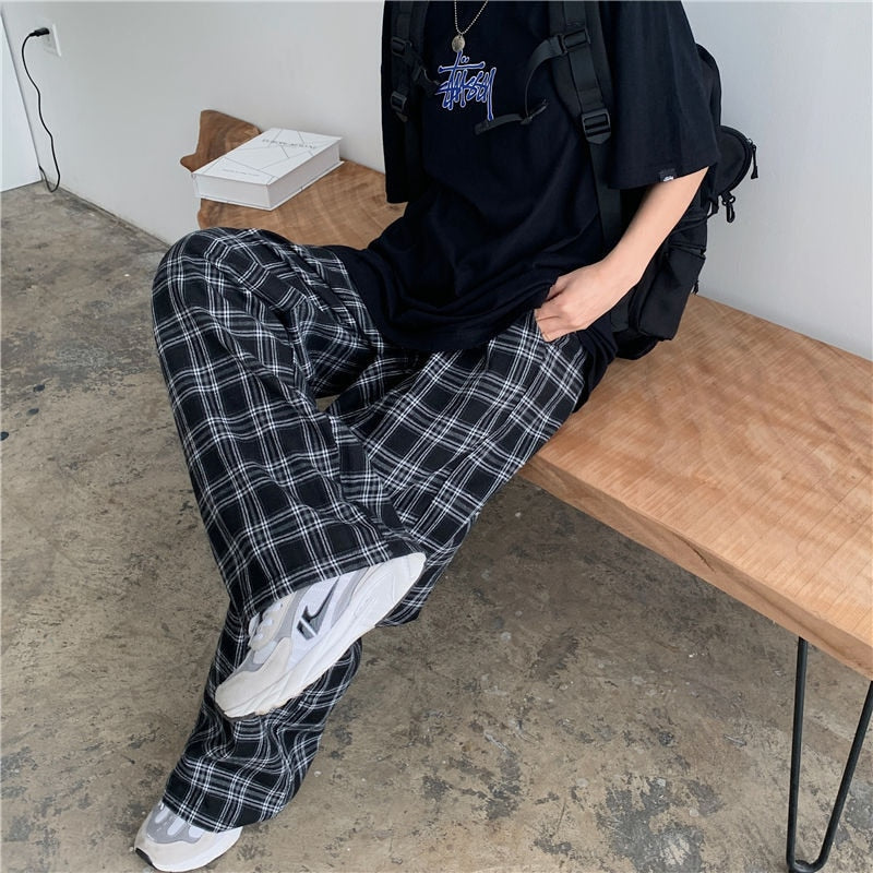 Autumn Women Plaid Pants Trouser Retro Teens Harajuku Black All Match Streetwear