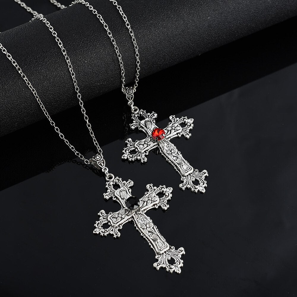 Y2K Punk Crystal Cross Pendant Necklace