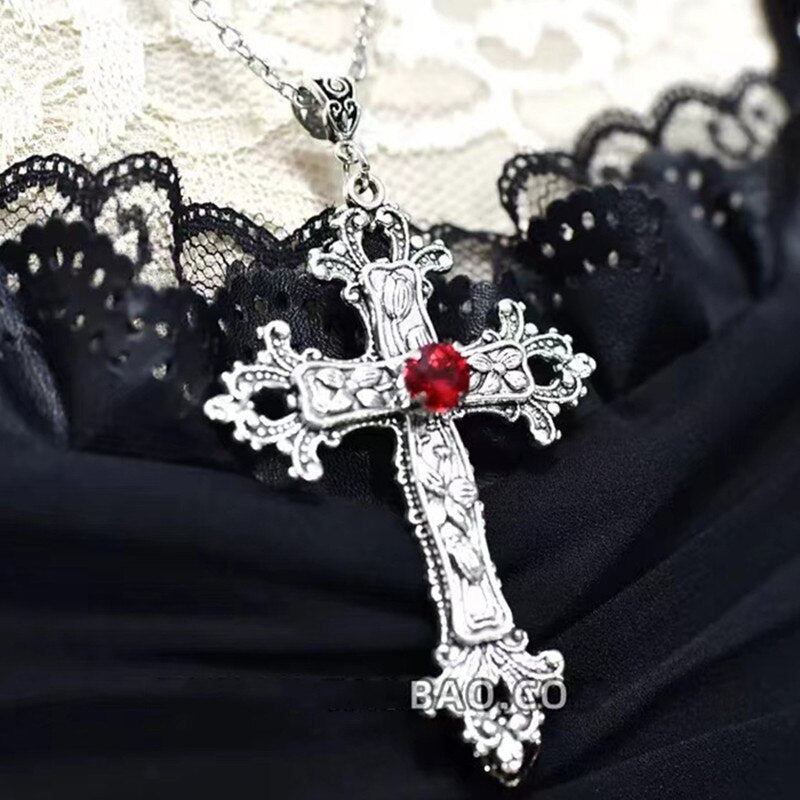 Y2K Punk Crystal Cross Pendant Necklace