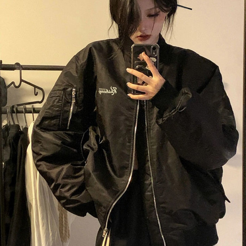 Vintage/Bomber Jacket Harajuku Women Black Gothic