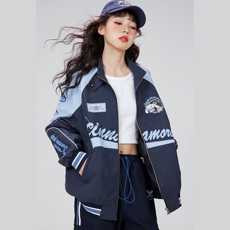 Sanrios Kawaii Cinnamorolls Biker Baseball/Bomber Jacket Women Streetwear