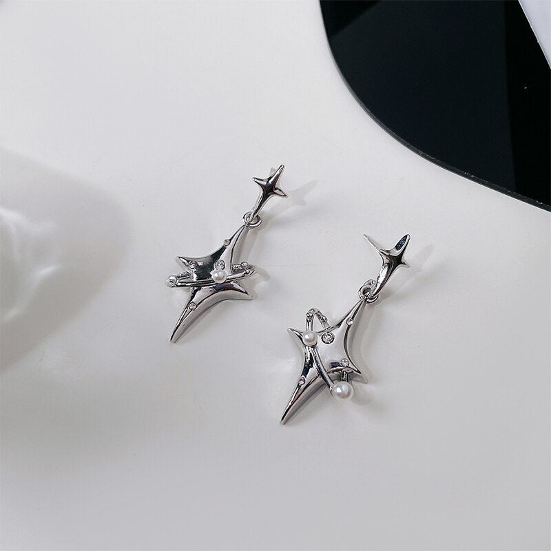 Y2K Star Drop Harajuku Earrings- Creative Planet Pearl Crystal Star Earrings