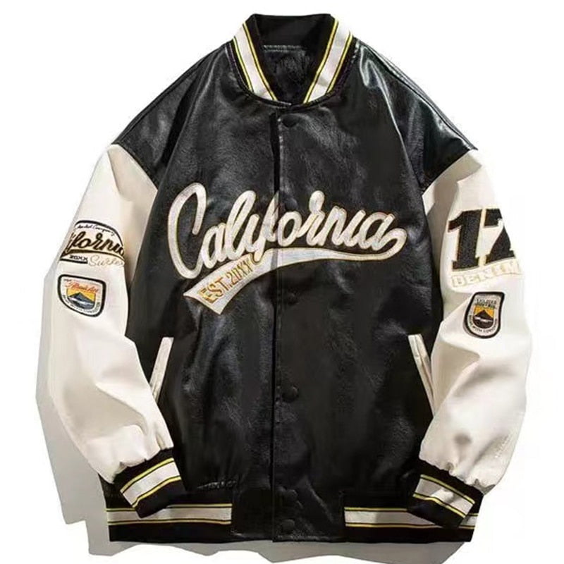 Embroidery Pilot Leather Baseball Jacket Streetwear