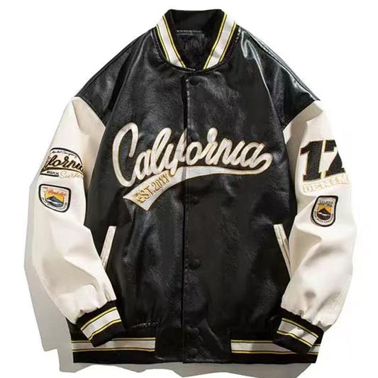 Embroidery Pilot Leather Baseball Jacket Streetwear