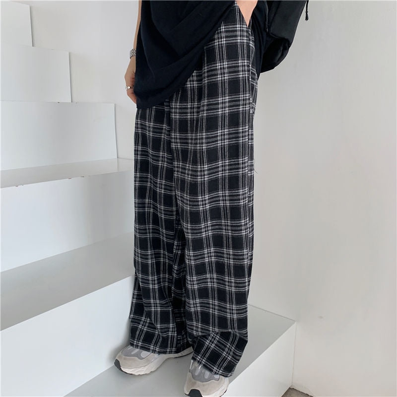 Autumn Women Plaid Pants Trouser Retro Teens Harajuku Black All Match Streetwear