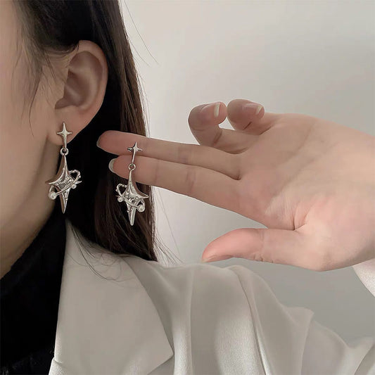 Y2K Star Drop Harajuku Earrings- Creative Planet Pearl Crystal Star Earrings