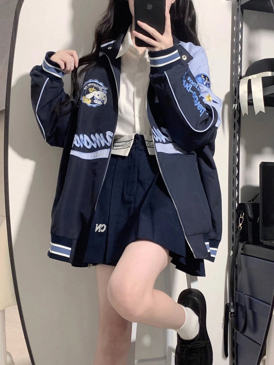 Sanrios Kawaii Cinnamorolls Biker Baseball/Bomber Jacket Women Streetwear